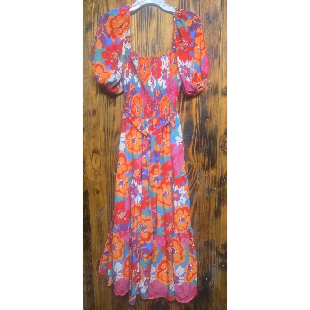 New With Tags Baltic Born Mazatlan Maxi Dress Puff Sleeves Floral, Women's Large